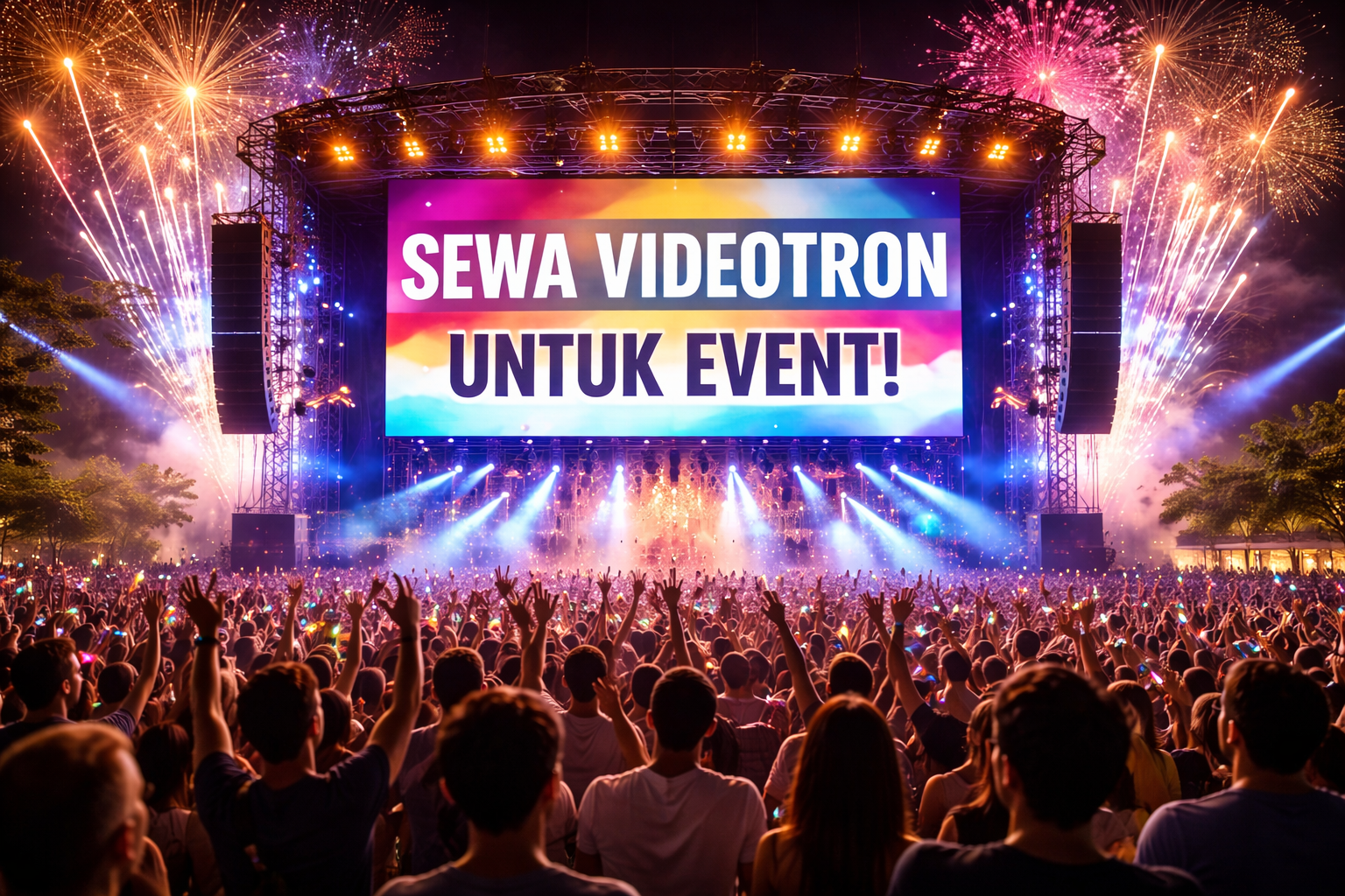 Videotron billboard besar di jalan kota menampilkan iklan outdoor.